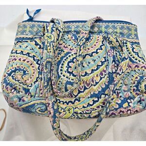 Vera Bradley Blue Paisley Quilted Shoulder Bag With Double Straps